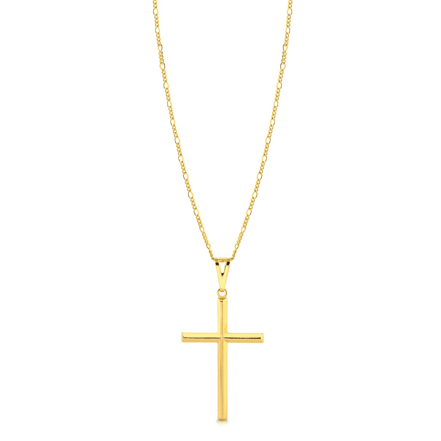 Colar Crucifixo Liso - Corrente 3 Por 1 Fígaro Banhado A Ouro 18k