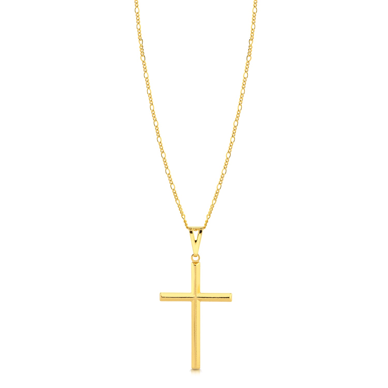 Colar Crucifixo Liso - Corrente 3 Por 1 Fígaro Banhado A Ouro 18k