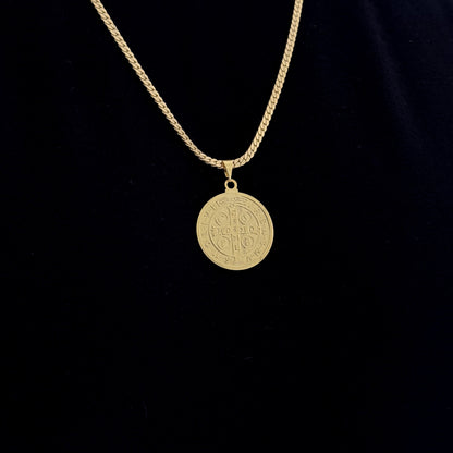 Colar Medalha De São Bento - Corrente e Pulseira Grumet Flat Banhado A Ouro 18k