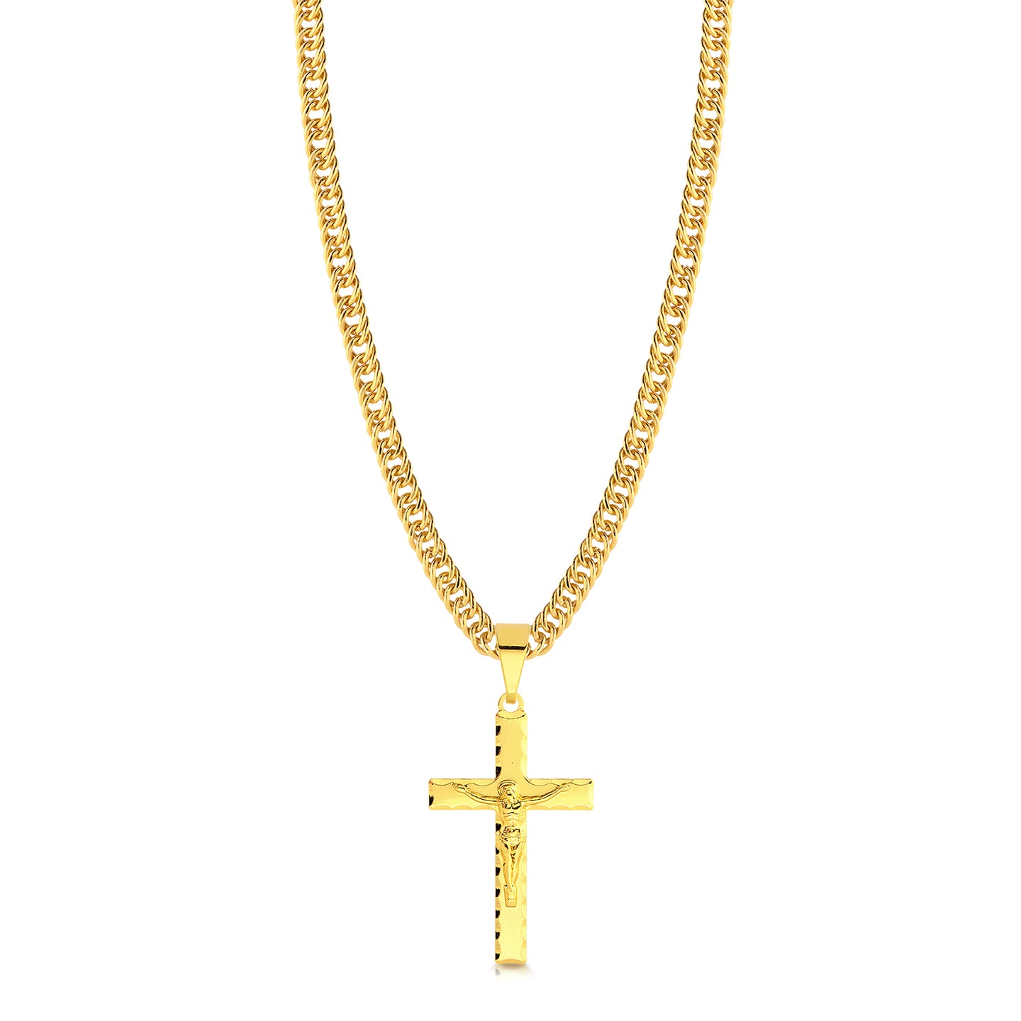 Colar Crucifixo Jesus Na Cruz 3D - Corrente Lacraia Banhado A Ouro 18k