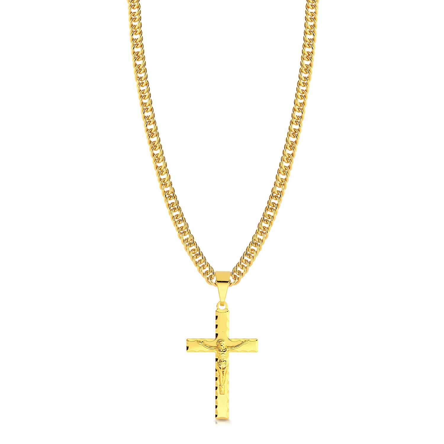 Colar Crucifixo Jesus Na Cruz 3D - Corrente Lacraia Banhado A Ouro 18k
