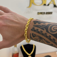 Pulseira Cadeado 8mm 30gr Fecho Duplo Banhado A Ouro 18k