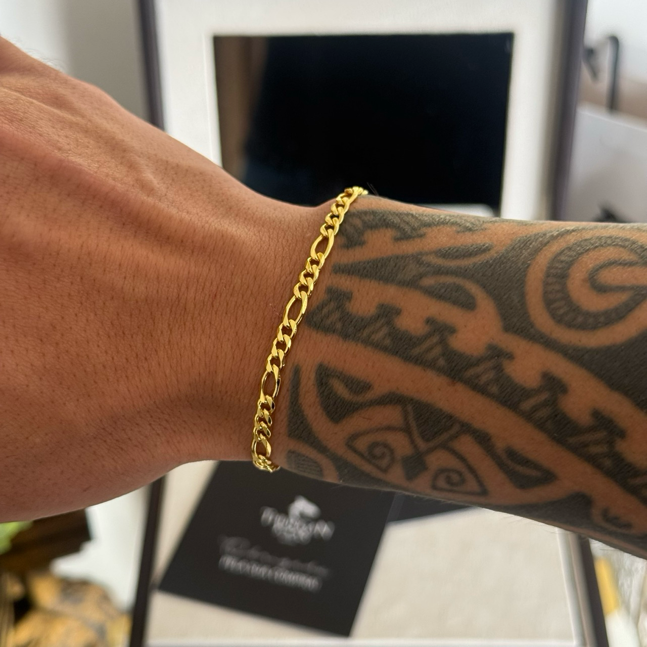 Pulseira 3 Por 1 Fígaro 4mm 6gr Fecho Duplo Banhado A Ouro 18k