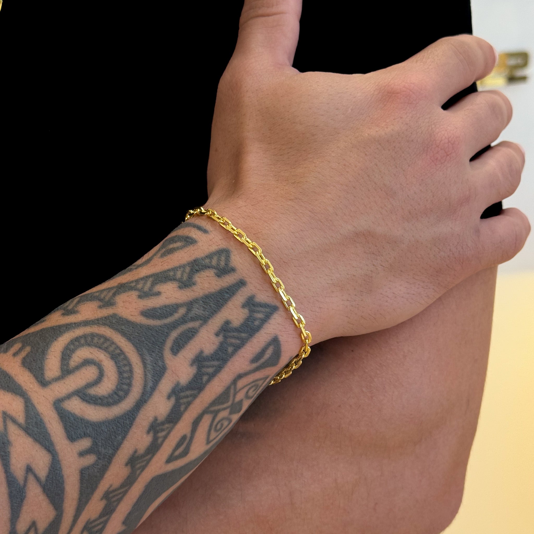 Colar Crucifixo Palito G - Corrente e Pulseira Cadeado Banhado A Ouro 18k