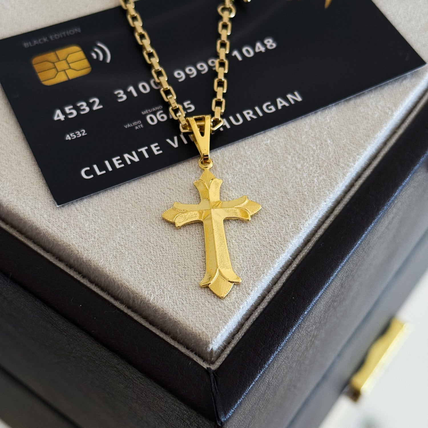Colar Crucifixo Português - Corrente e Pulseira Veneziana Banhado A Ouro 18k