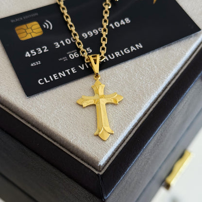 Colar Crucifixo Português - Corrente e Pulseira Veneziana Banhado A Ouro 18k