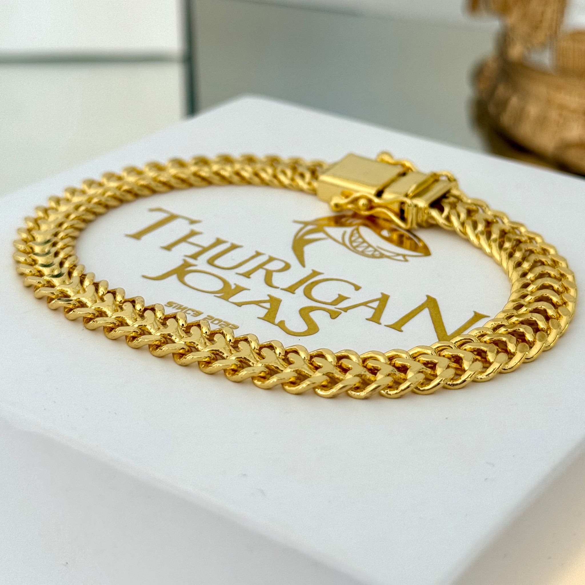Pulseira Grumet Dupla 9mm 19gr Fecho Duplo Banhado A Ouro 18k