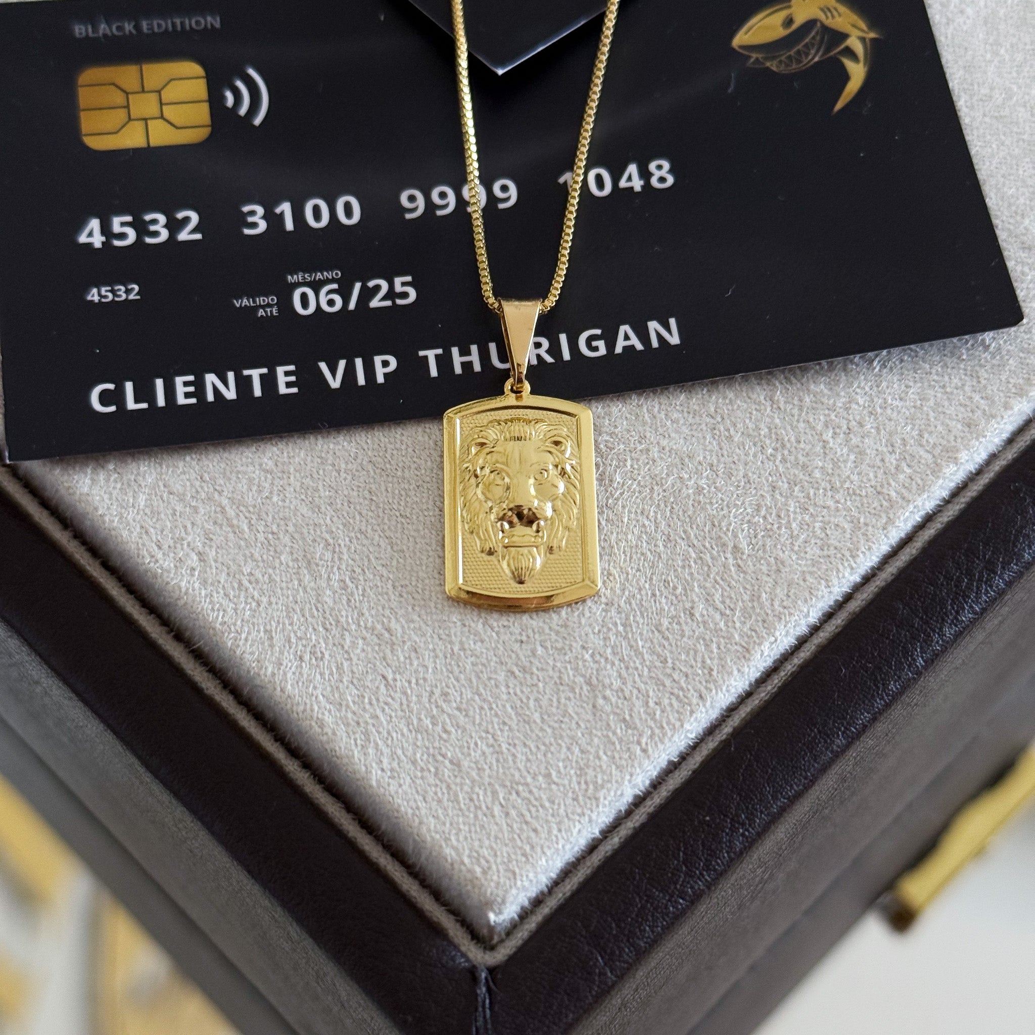 Pingente Plaquinha Leão de Judá 2x1,5cm Banhado A Ouro 18k
