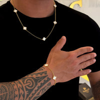 Kit Corrente e Pulseira Elo Português 2mm Trevo Safira Banhado A Ouro 18k