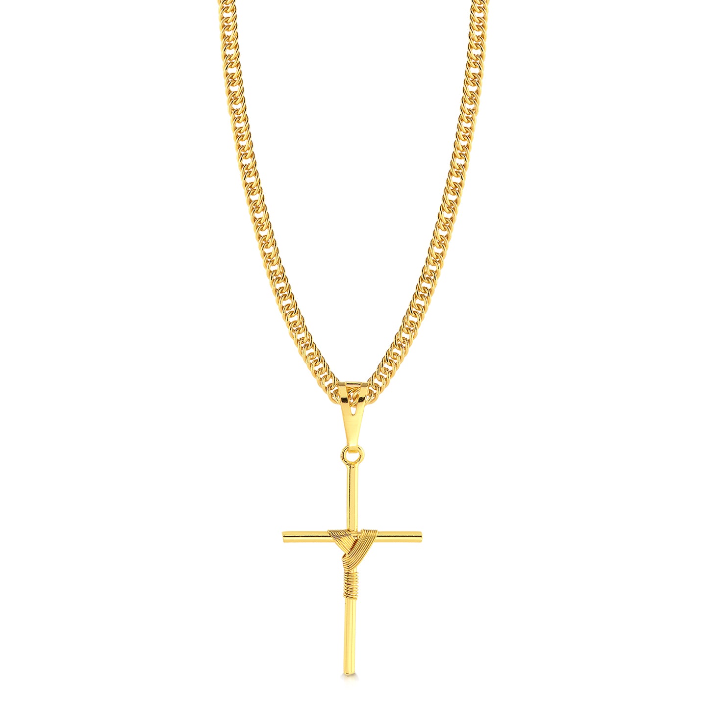 Colar Crucifixo Palito M - Corrente Lacraia Banhado A Ouro 18k