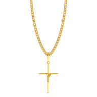 Colar Crucifixo Palito M - Corrente Lacraia Banhado A Ouro 18k