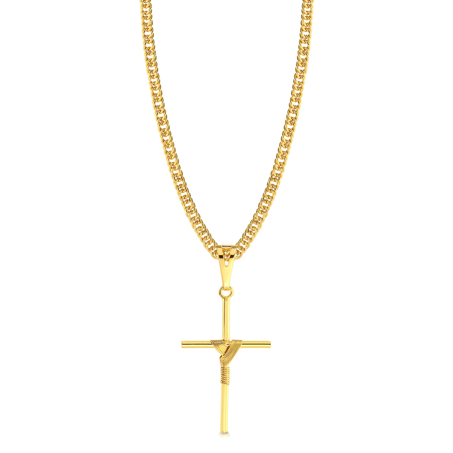 Colar Crucifixo Palito M - Corrente Lacraia Banhado A Ouro 18k