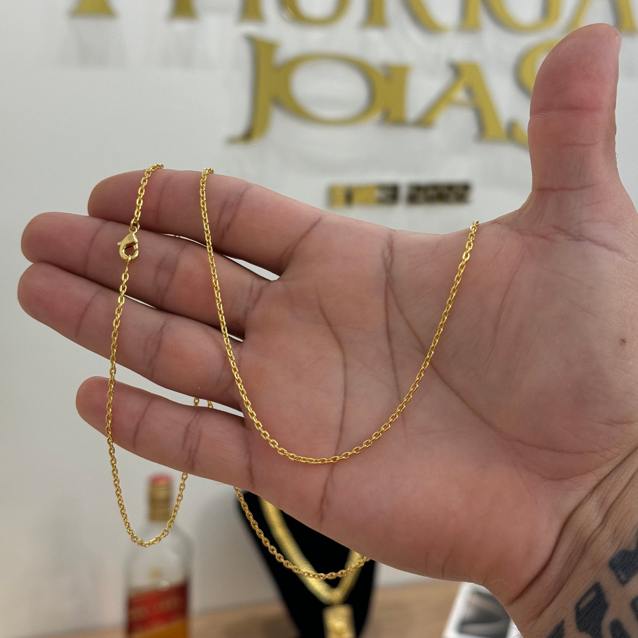 Corrente Cadeado 1,5mm 4gr Fecho Lagosta Banhado A Ouro 18k