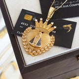 Pingente Coração N. Sra. Aparecida Cravejado 6,5x5cm Banhado A Ouro 18k