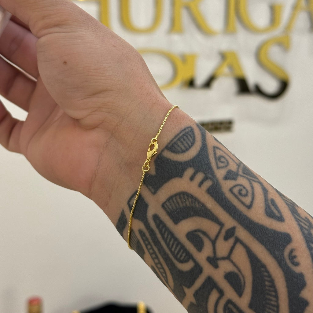 Kit Corrente e Pulseira Veneziana 0,8mm Fecho Lagosta Banhado A Ouro 18k