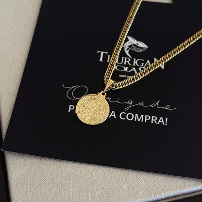 Colar Medalha De São Bento - Corrente Lacraia Banhado A Ouro 18k