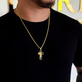 Colar Crucifixo Com Jesus Vazado - Corrente e Pulseira Cadeado Banhado A Ouro 18k