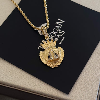 Colar Coração N. Sra. Aparecida Cravejado P - Corrente e Pulseira Baiana Banhado A Ouro 18k