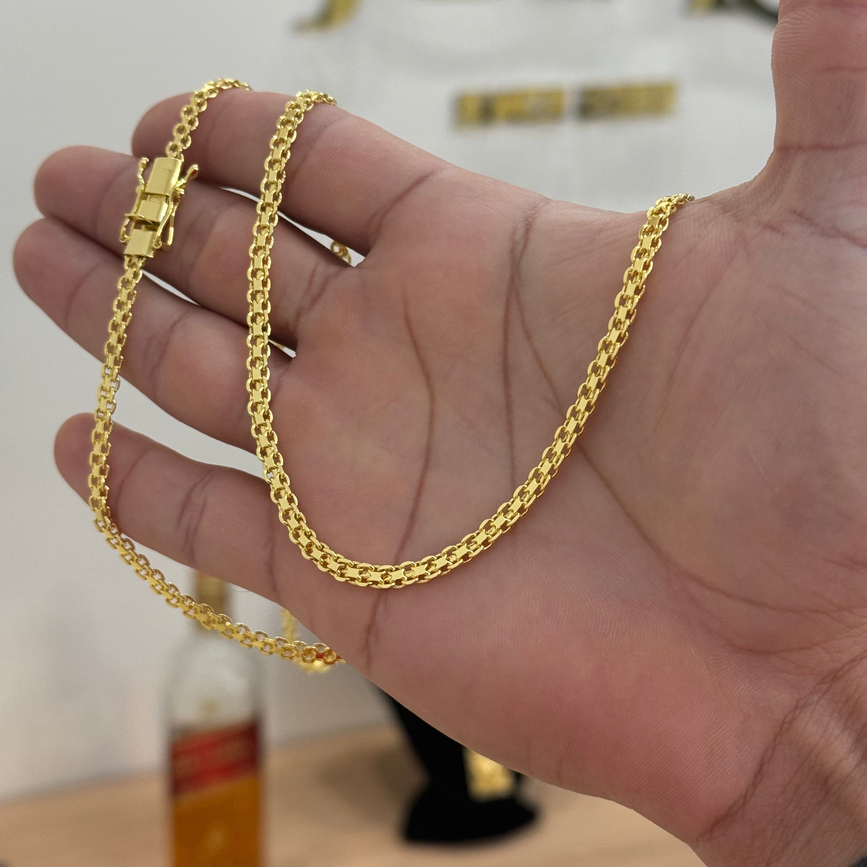 Corrente Cadeado Duplo 4mm 15gr Fecho Duplo Banhado A Ouro 18k