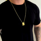 Escapulário Cadeado Alongado Leão De Judá 2mm 16gr 70cm Banhado A Ouro 18k