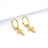 Brinco Argola Com Crucifixo Cravejado Banhado A Ouro 18k