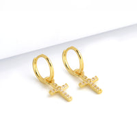 Brinco Argola Com Crucifixo Cravejado Banhado A Ouro 18k
