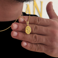 Colar Plaquinha Oval Jesus - Corrente e Pulseira Cadeado Banhado A Ouro 18k