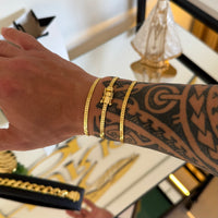 Kit Corrente e Pulseira Grumet Flat 4mm Fecho Duplo Banhado A Ouro 18k