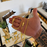 Kit Corrente e Pulseira Grumet Dupla 5mm Fecho Duplo Banhado A Ouro 18k