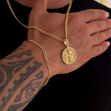 Colar Medalha Rosa Dos Ventos Cravejado P - Corrente e Pulseira Lacraia Banhado A Ouro 18k