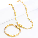 Kit Corrente e Pulseira Elo Alongado 5mm Fecho Duplo Banhado A Ouro 18k