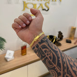 Pulseira Grumet Flat Detalhada 6mm 18gr Fecho Duplo Banhado A Ouro 18k