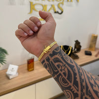Pulseira Grumet Flat Detalhada 6mm 18gr Fecho Duplo Banhado A Ouro 18k