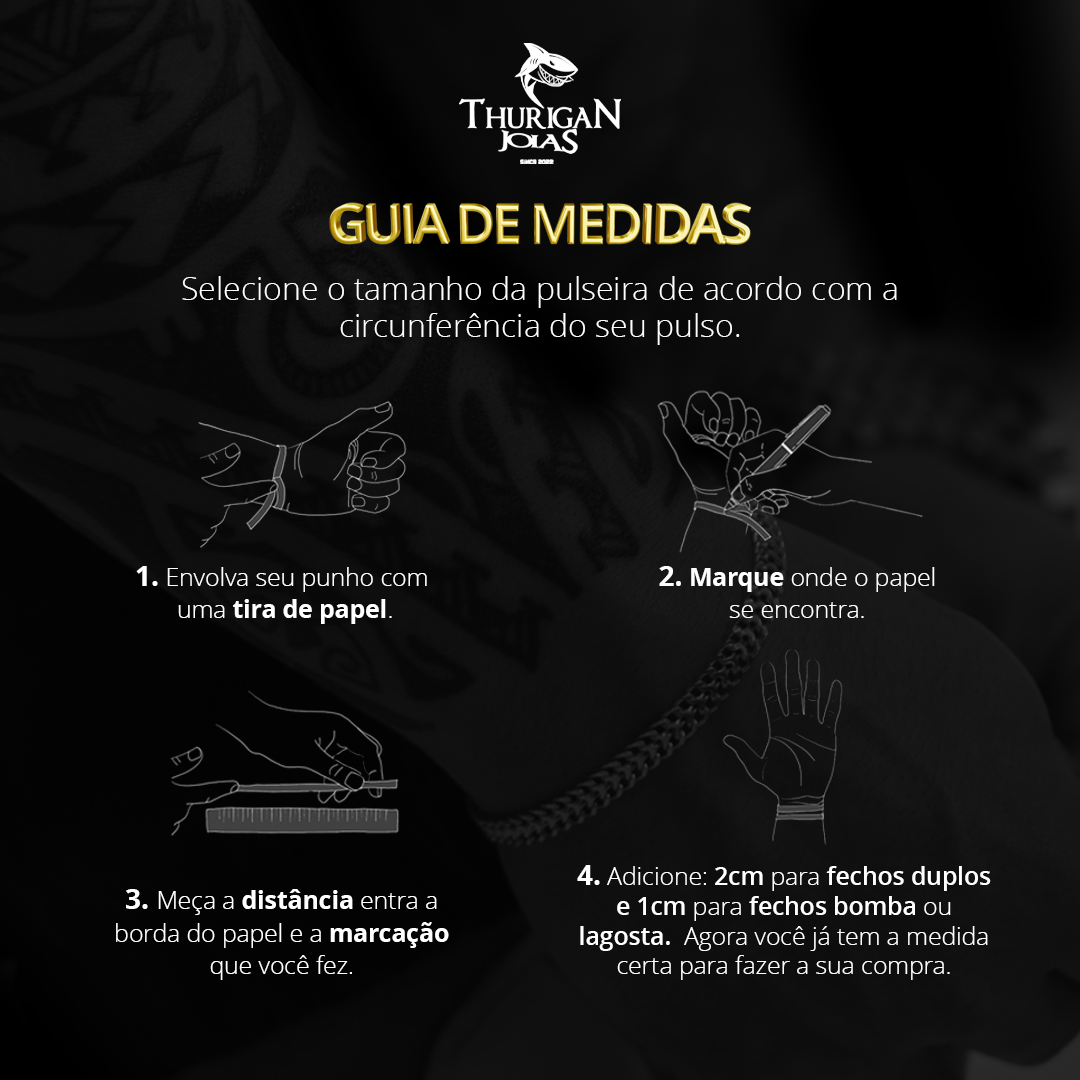 Kit Corrente e Pulseira Lacraia 10mm Fecho Duplo Banhado A Ouro 18k