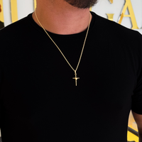 Colar Crucifixo Palito P - Corrente Cadeado e Pulseira Grumet Cuban Banhado A Ouro 18k