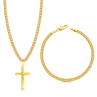 Colar Crucifixo Jesus Na Cruz 3D - Corrente e Pulseira Lacraia Banhado A Ouro 18k