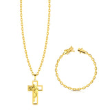 Colar Crucifixo Com Jesus Vazado - Corrente e Pulseira Cadeado Banhado A Ouro 18k