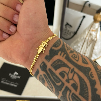 Pulseira Cadeado Duplo 4mm 5gr Fecho Duplo Banhado A Ouro 18k