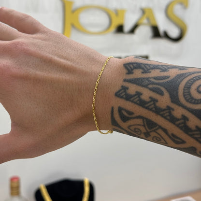 Kit Corrente e Pulseira 3 por 1 Fígaro 1,5mm Fecho Lagosta Banhado A Ouro 18k
