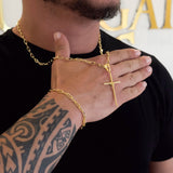 Colar Crucifixo Palito G - Corrente e Pulseira Cadeado Alongado Banhado A Ouro 18k