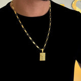 Colar Plaquinha Jesus Crucificado - Corrente e Pulseira Elo Alongado Banhado A Ouro 18k