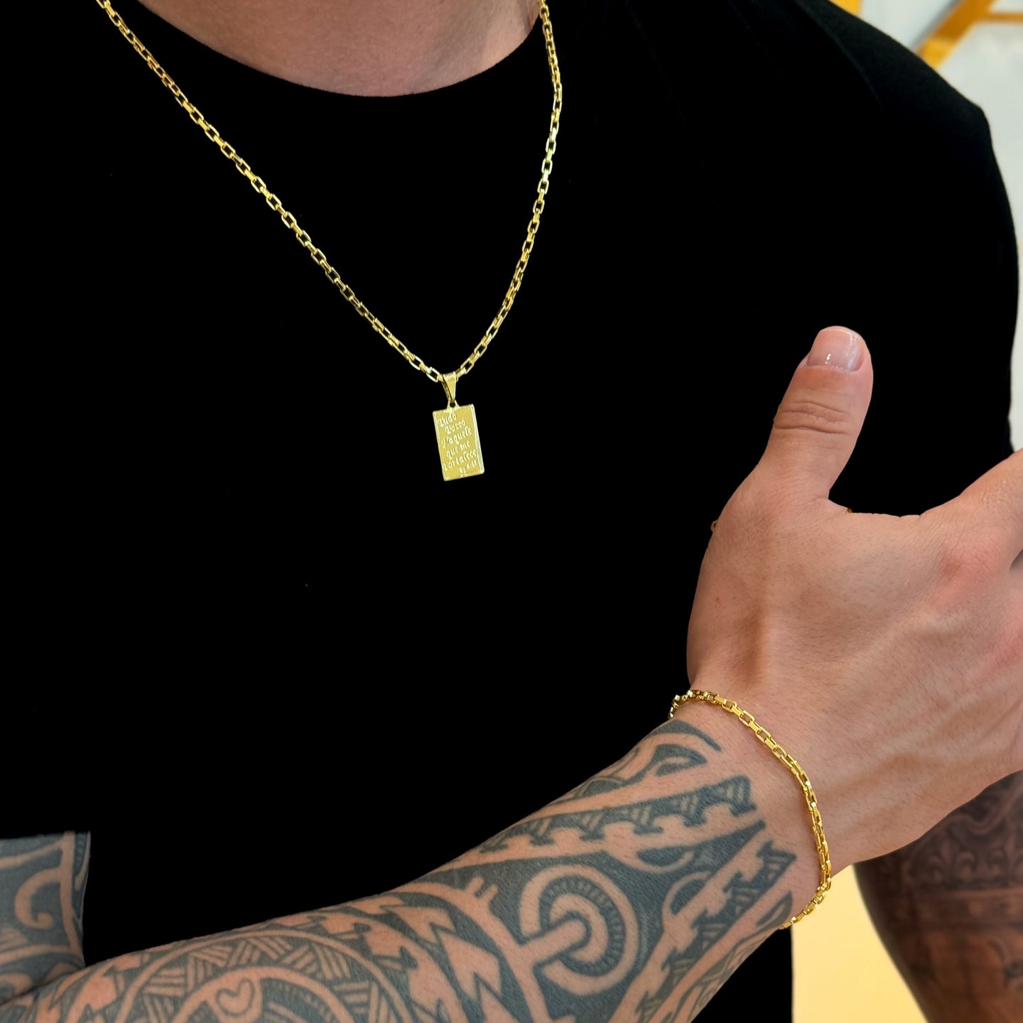 Colar Filipenses 4:13 - Corrente e Pulseira Veneziana Banhado A Ouro 18k