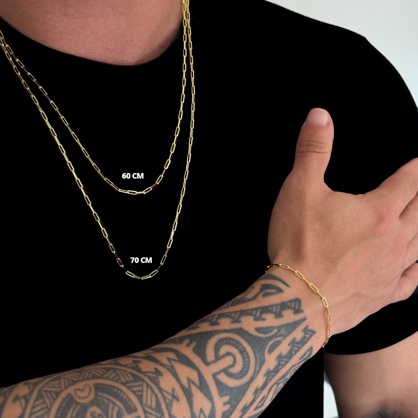 Kit Corrente e Pulseira Cadeado Alongado 2mm Fecho Bomba Banhado A Ouro 18k