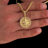 Colar Medalha Rosa Dos Ventos Cravejado P - Corrente e Pulseira Lacraia Banhado A Ouro 18k