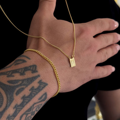 Kit Escapulário Grumet Sagrado Coração De Jesus e Pulseira Grumet Cuban Banhado A Ouro 18k