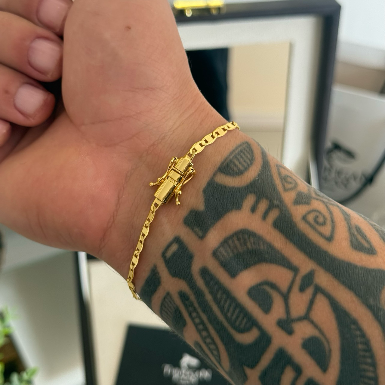 Pulseira Piastrine 4mm 5gr Fecho Duplo Banhado A Ouro 18k