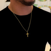 Colar Crucifixo Jesus Na Cruz - Corrente Cadeado e Pulseira Grumet Flat Banhado A Ouro 18k