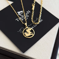 Colar Medalha de São Jorge Vazado - Corrente Cadeado Alongado e Pulseira Veneziana Banhado A Ouro 18k