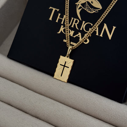 Colar Plaquinha Crucifixo Vazado - Corrente Lacraia Banhado A Ouro 18k