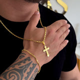 Colar Crucifixo Português - Corrente e Pulseira Veneziana Banhado A Ouro 18k